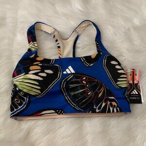 ADIDAS x FARM RIO Butterfly Medium Support Sports Bra in Black/Navy Sz M (C-D)